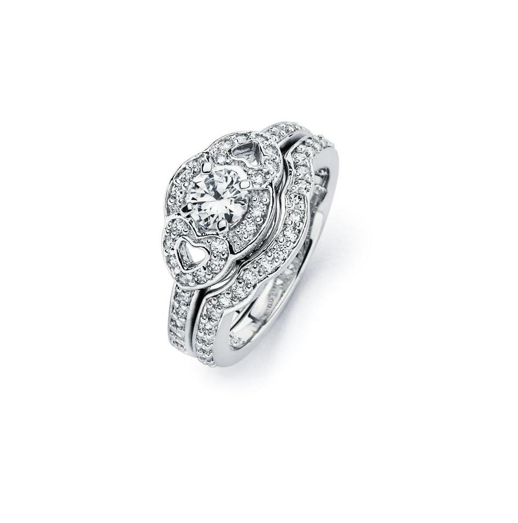 .925 Sterling Silver Rhodium Plated Clear Cz Heart Engagement Ring Set, <b>size: 5</b>