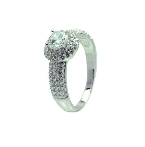 .925 Sterling Silver Rhodium Plated Clear Micro Pave Set Cz Round Bridal Ring, <b>size: 5</b>