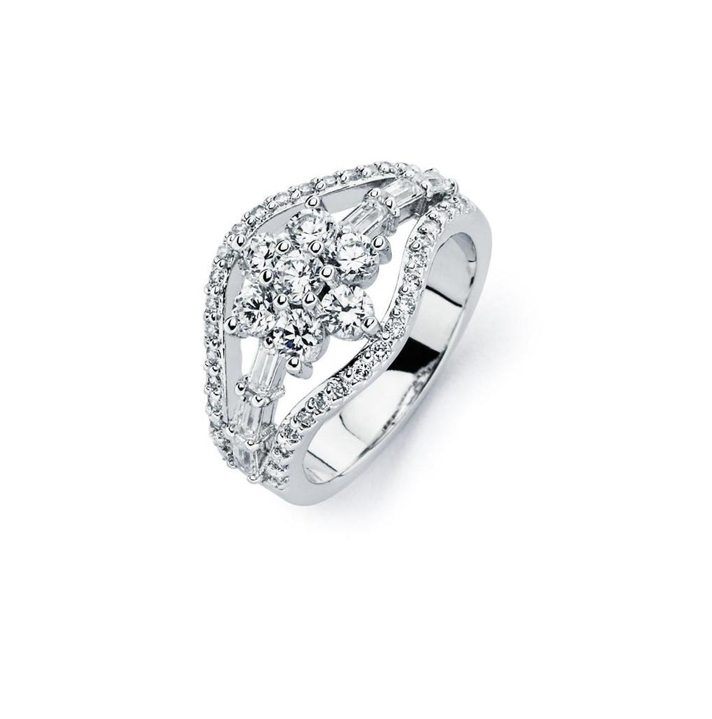 .925 Sterling Silver Rhodium Plated Clear Cz Flower Ring, <b>size: 5</b>