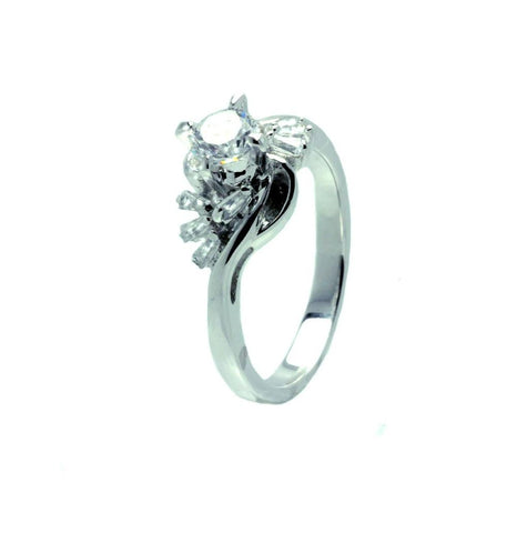 .925 Sterling Silver Rhodium Plated Clear Mult Shaped Cz Twist Fan Bridal Ring, <b>size: 5</b>