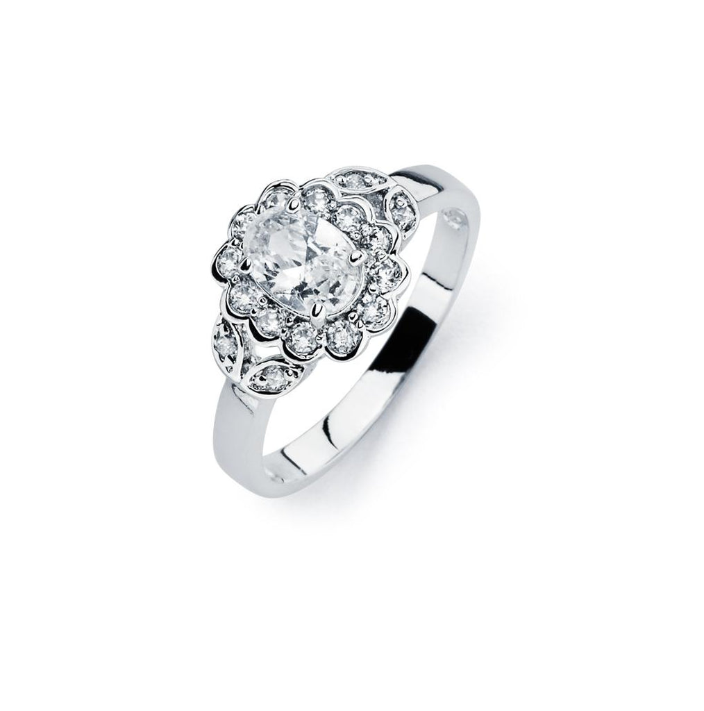 .925 Sterling Silver Rhodium Plated Clear Cluster Cz Flower Ring, <b>size: 5</b>