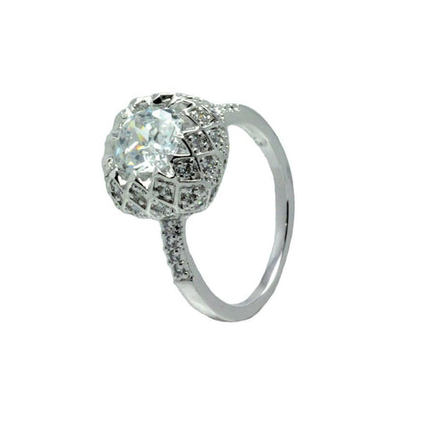 .925 Sterling Silver Rhodium Plated Clear Micro Pave Set Cz Bridal Ring, <b>size: 5</b>