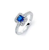 .925 Sterling Silver Rhodium Plated Clear Micro Pave Set & Square Blue Center Cz Bridal Ring, <b>size: 5</b>