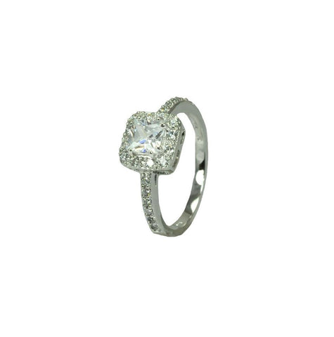 .925 Sterling Silver Rhodium Plated Clear Micro Pave Set & Square Center Cz Bridal Ring, <b>size: 5</b>