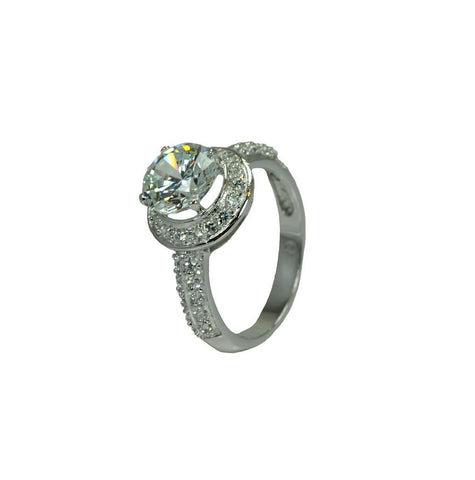 .925 Sterling Silver Rhodium Plated Clear Micro Pave Set & Round Center Cz Bridal Ring, <b>size: 5</b>