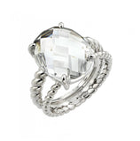 .925 Sterling Silver Rhodium Plated Clear Oval Cz Bead Ring, <b>size: 5</b>