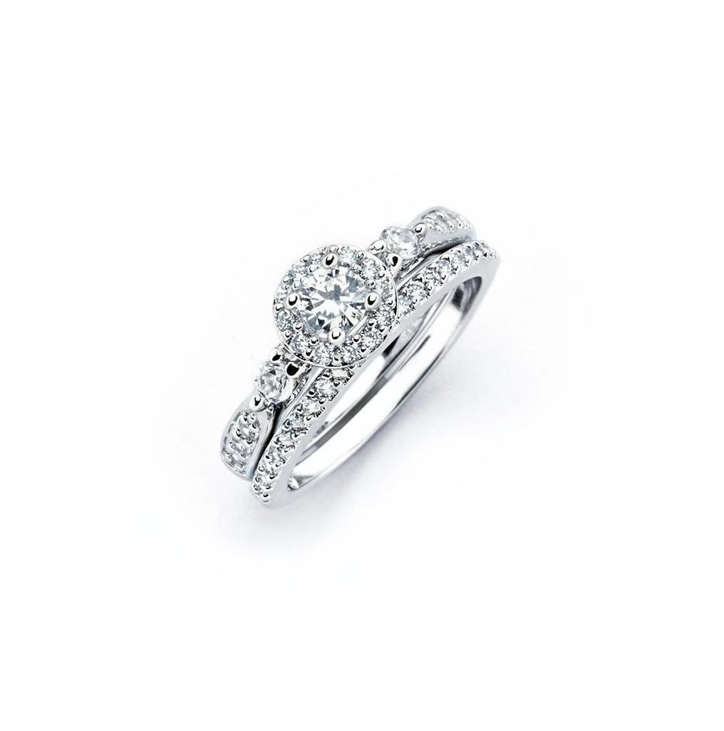 .925 Sterling Silver Rhodium Plated Clear Round Cz Engagement Ring Set, <b>size: 5</b>