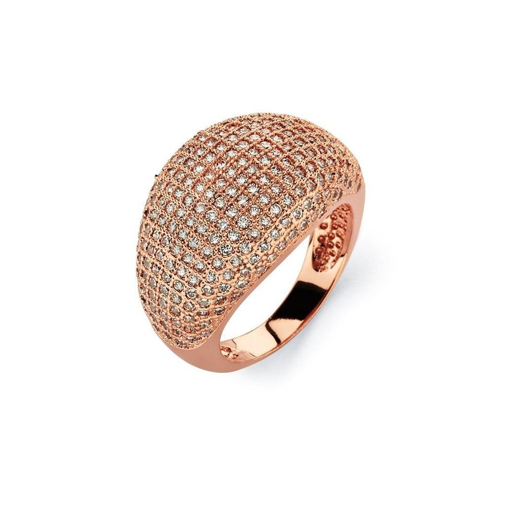 .925 Sterling Silver Rose Gold Plated Clear Micro Pave Set Cz Cigar Band Ring, <b>size: 5</b>