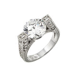 .925 Sterling Silver Rhodium Plated Clear Round Center & Pave Set Cz Ring, <b>size: 5</b>