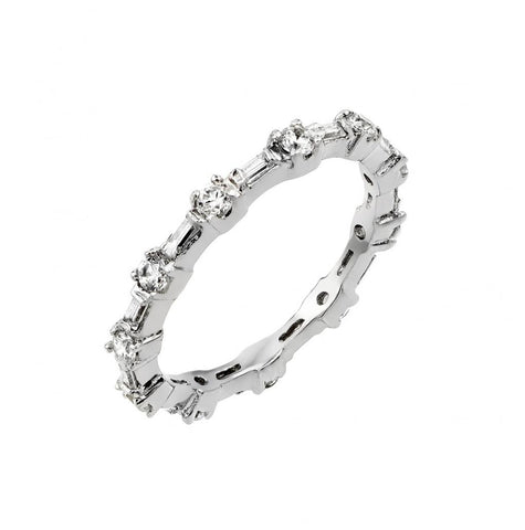 .925 Sterling Silver Rhodium Plated Clear Cz Stackable Eternity Ring, <b>size: 5</b>