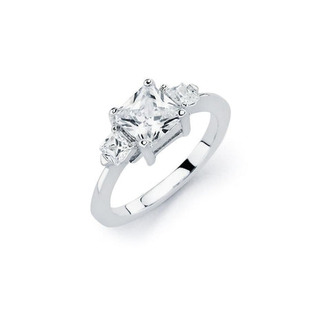 .925 Sterling Silver Rhodium Plated Clear Square Center Cz Bridal Ring, <b>size: 5</b>