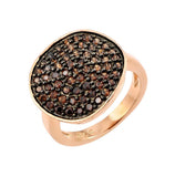 .925 Sterling Silver Black Rhodium & Rose Gold Plated Colored Cz Pave Set Flat Disc Ring, <b>size: 5</b>