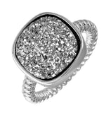 .925 Sterling Silver Rhodium Plated Square Druzy Gemstone Ring, <b>size: 5</b>