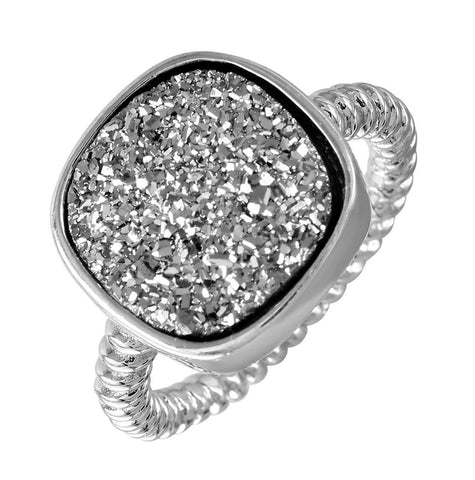 .925 Sterling Silver Rhodium Plated Square Druzy Gemstone Ring, <b>size: 5</b>