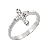 .925 Sterling Silver Rhodium Plated Clear Cz Mini Cross Ring, <b>size: 5</b>