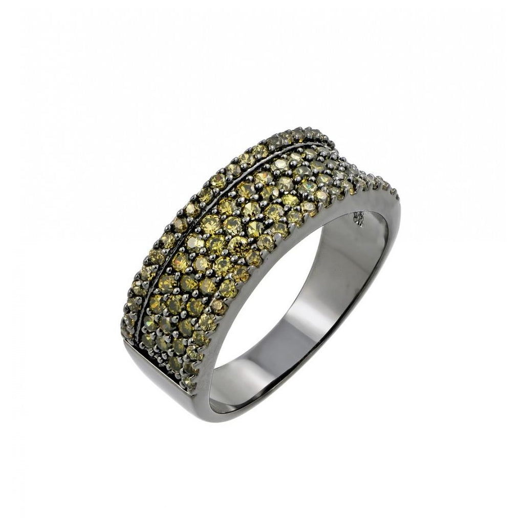 .925 Sterling Silver Rhodium Plated Green Pave Set Cz Half Ring, <b>size: 5</b>