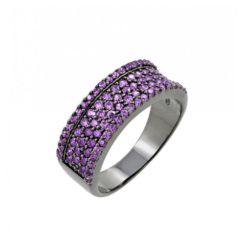 .925 Sterling Silver Rhodium Plated Purple Pave Set Cz Half Ring, <b>size: 5</b>