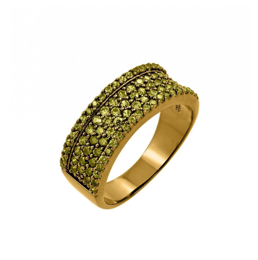 .925 Sterling Silver Gold Plated Green Cz Half Ring, <b>size: 5</b>