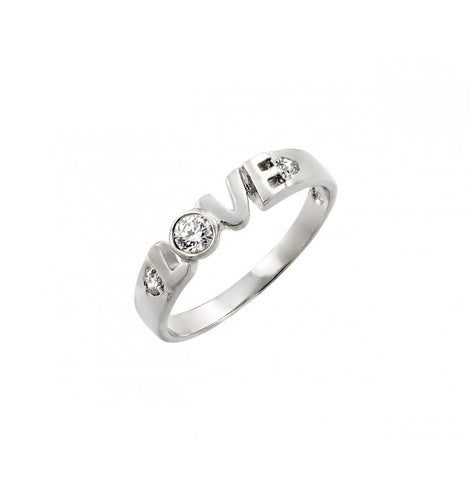 .925 Sterling Silver Rhodium Plated Clear Cz Love Ring, <b>size: 5</b>