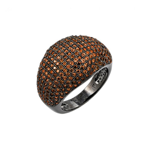 .925 Sterling Silver Oxidized Rhodium Plated Orange Micro Pave Set Cz Dome Ring, <b>size: 5</b>