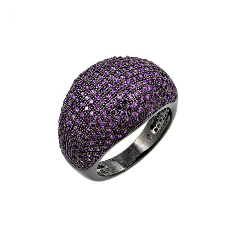 .925 Sterling Silver Oxidized Rhodium Plated Purple Cz Dome Ring, <b>size: 5</b>