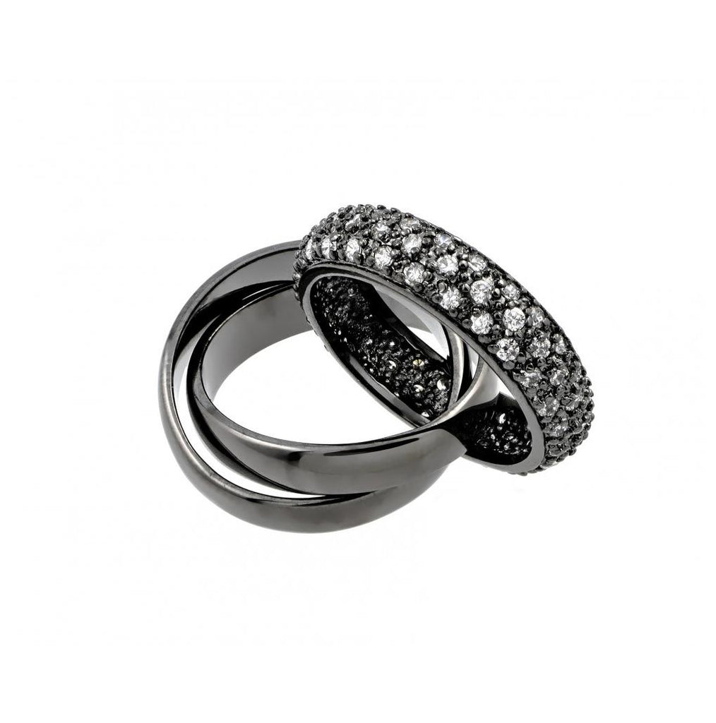 .925 Sterling Silver Black Rhodium Plated Clear Pave Set Cz Eternity Movable Ring, <b>size: 5</b>