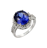 .925 Sterling Silver Rhodium Plated Blue Oval & Clear Inlay Cz Bridal Ring, <b>size: 5</b>