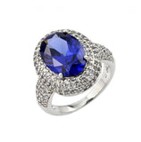 .925 Sterling Silver Rhodium Plated Blue Oval Center & Clear Micro Pave Set Cz Ring, <b>size: 5</b>