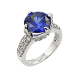 .925 Sterling Silver Rhodium Plated Round Blue Center & Clear Micro Pave Set Cz Bridal Ring, <b>size: 5</b>