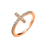 .925 Sterling Silver Rose Gold Plated Clear Cz Cross Ring, <b>size: 5</b>