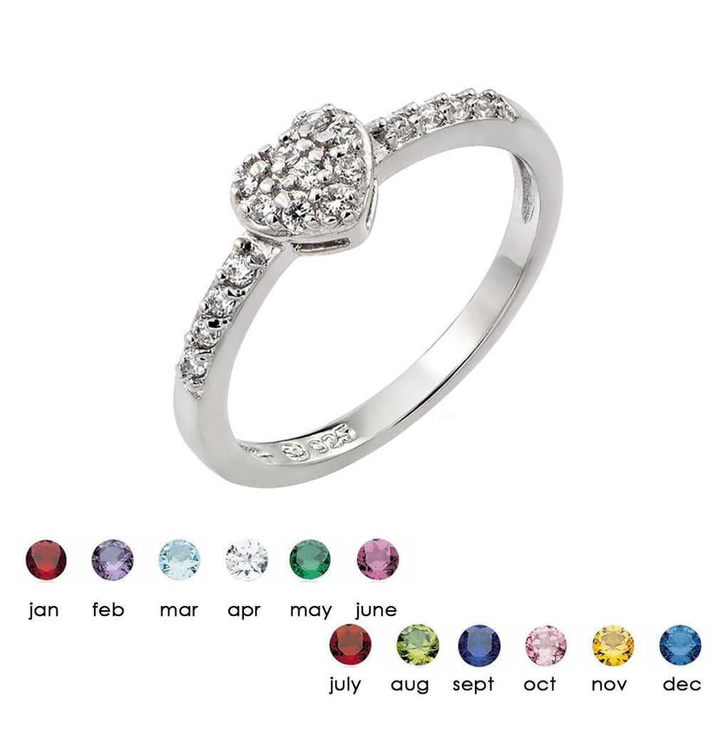 .925 Sterling Silver Rhodium Plated Clear Inlay Cz Birthstone Heart Ring , <b>size: 5</b>