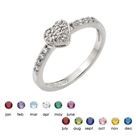 .925 Sterling Silver Rhodium Plated Clear Inlay Cz Birthstone Heart Ring , <b>size: 5</b>