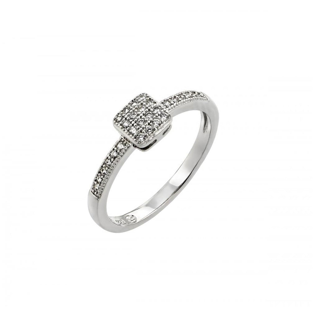 .925 Sterling Silver Rhodium Plated Clear Inlay Cz Square Ring, <b>size: 5</b>