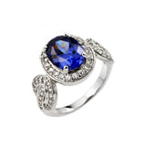 .925 Sterling Silver Rhodium Plated Blue Center & Ckear Inlay Cz Bridal Ring, <b>size: 5</b>