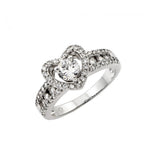 .925 Sterling Silver Rhodium Plated Clear Round Center Cz Heart Ring, <b>size: 5</b>