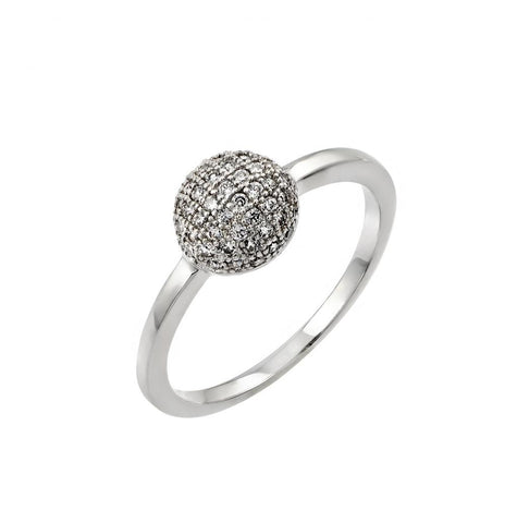 .925 Sterling Silver Rhodium Plated Clear Pave Set Cz Bead Ring, <b>size: 5</b>