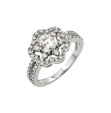 .925 Sterling Silver Rhodium Plated Clear Inlay Cz Flower Ring, <b>size: 5</b>