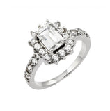 .925 Sterling Silver Rhodium Plated Clear Cluster & Square Center Cz Engagement Ring, <b>size: 5</b>