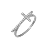 .925 Sterling Silver Rhodium Plated Clear Cz Cross Ring, <b>size: 5</b>