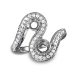 .925 Sterling Silver Rhodium Plated Wave Cz Mounting Ring, <b>size: 5</b>