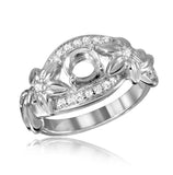 .925 Sterling Silver Rhodium Plated Flower Shank Single Stone Mounting Ring, <b>size: 5</b>