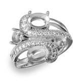 .925 Sterling Silver Rhodium Plated 4 Mounting Stones Wave Cz Design Ring, <b>size: 5</b>