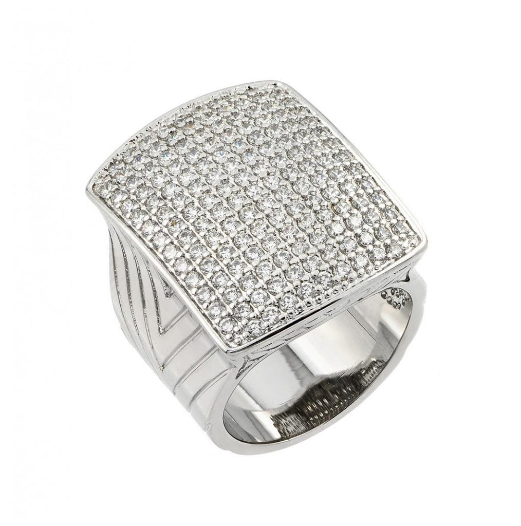 .925 Sterling Silver Rhodium Plated Micro Pave Clear Cz Square Ring, <b>size: 5</b>