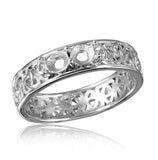 .925 Sterling Silver Rhodium Plated Celtic Designed Band 2 Stones Mounting Ring, <b>size: 5</b>