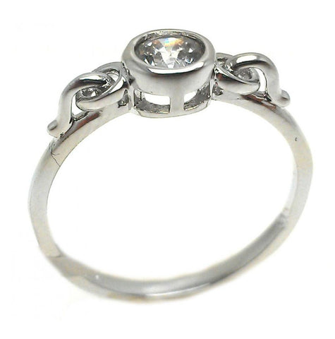 .925 Sterling Silver Rhodium Plated Bezel Set Clear Cz Ring, <b>size: 5</b>