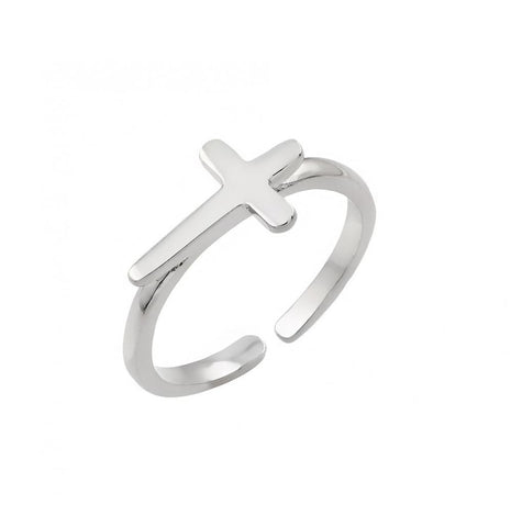 .925 Sterling Silver Rhodium Plated Mini Cross Toe Ring