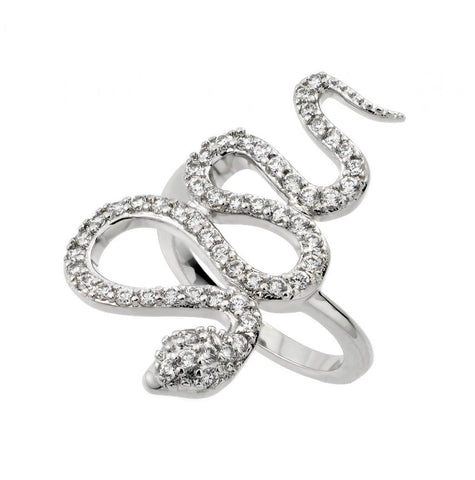 .925 Sterling Silver Rhodium Plated Clear Cz Snake Ring, <b>size: 5</b>