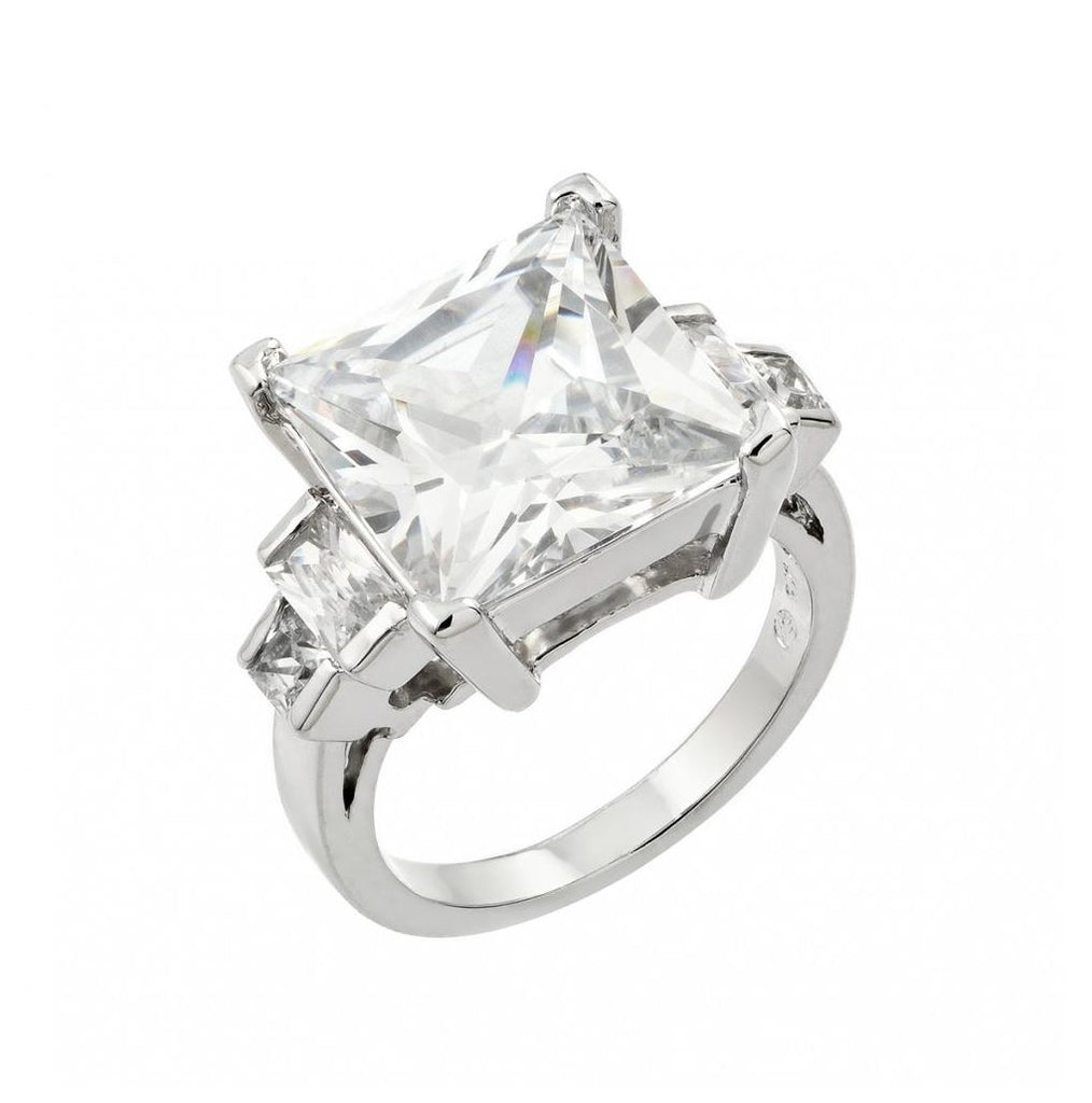 .925 Sterling Silver Rhodium Plated Large Clear Square Cz Ring, <b>size: 5</b>