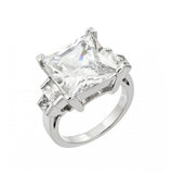 .925 Sterling Silver Rhodium Plated Large Clear Square Cz Ring, <b>size: 5</b>