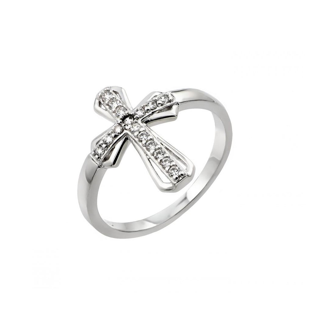 .925 Sterling Silver Rhodium Plated Clear Cz Cross Ring, <b>size: 5</b>